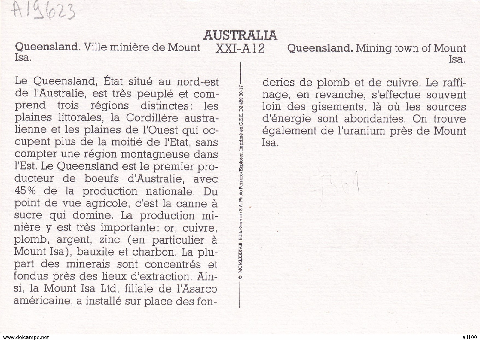 A19623 - QUEENSLAND MINING TOWN OF MOUNT ISA VILLE MINERE DE MOUNT ISA AUSTRALIA AUSTRALIE POST CARD UNUSED - Andere & Zonder Classificatie