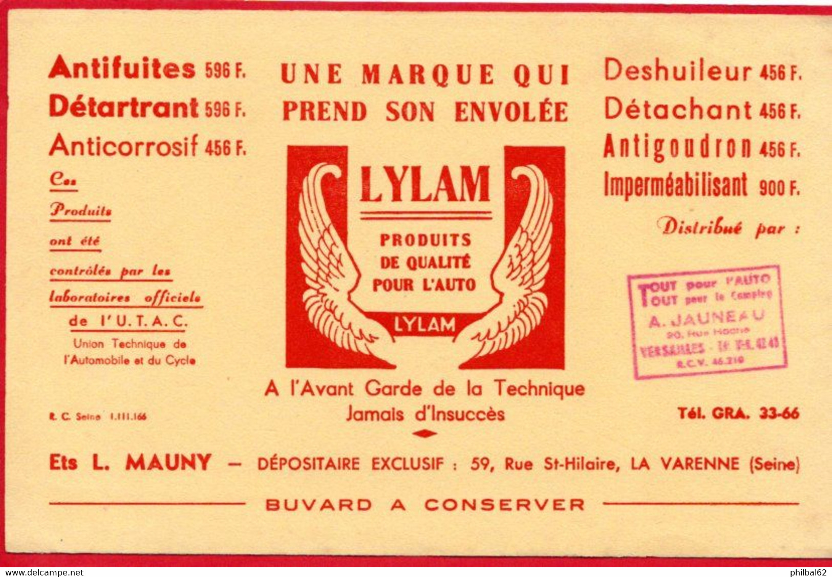 Buvard Lylam, Produits Antifuite, Détartrant, Deshuileur, Détachant, Ets Mauny à Versailles. - H