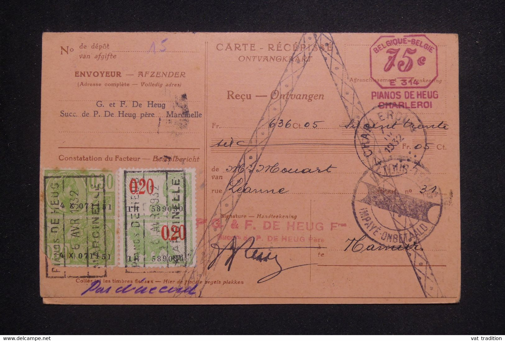 BELGIQUE - Fiscaux Sur Document De Charleroi En 1932 - L 132705 - Documenten