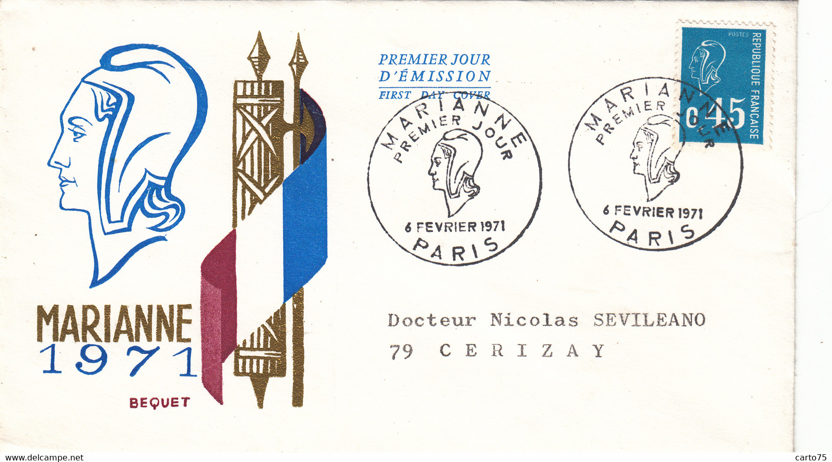 Histoire De France - Marianne - Santé Médecine - Enveloppe Premier Jour - 1971 - Histoire