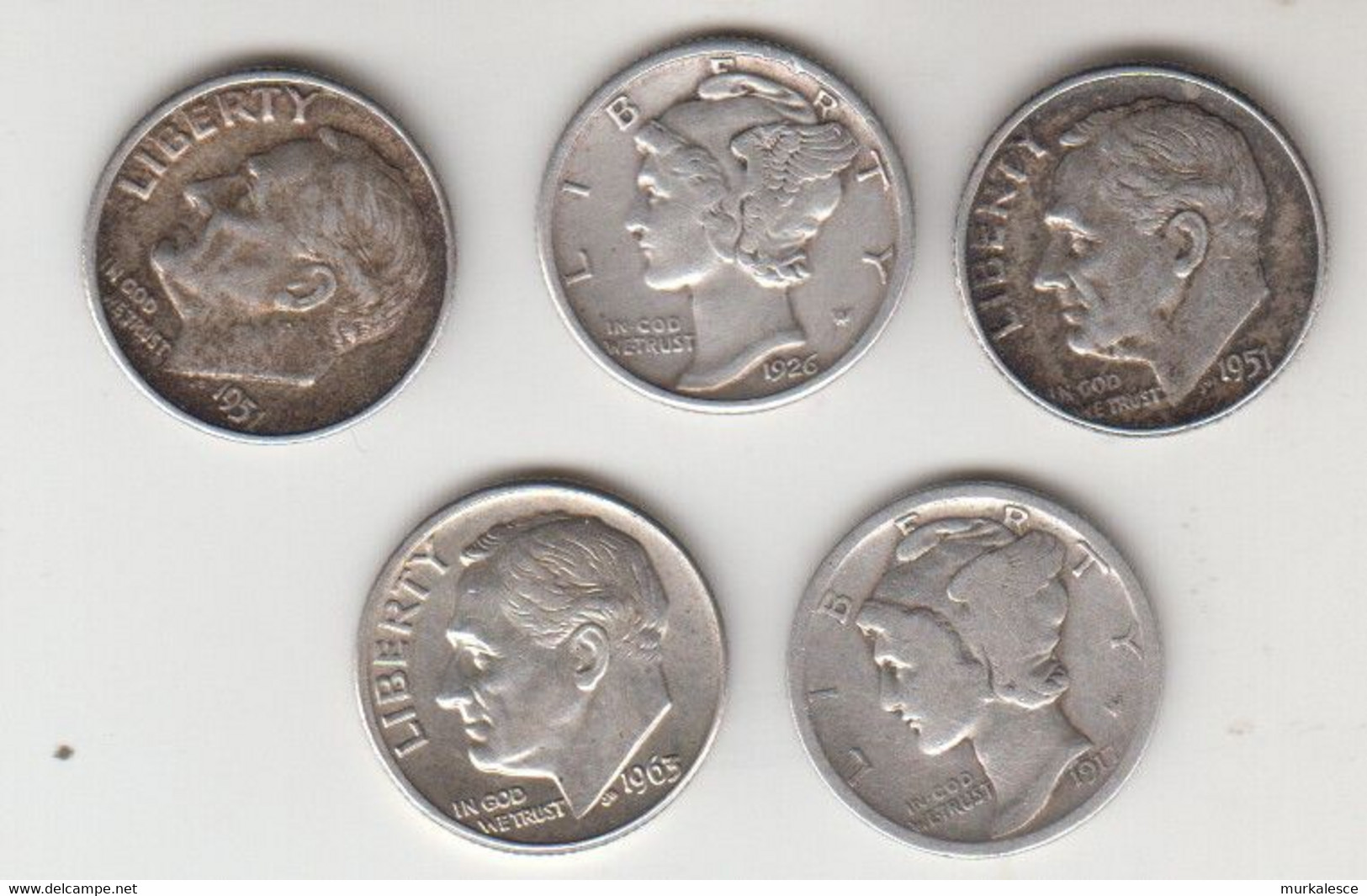 8001  USA   LOT   5  X  ONE DIME  SILVER COIN - 1916-1945: Mercury (kwik)