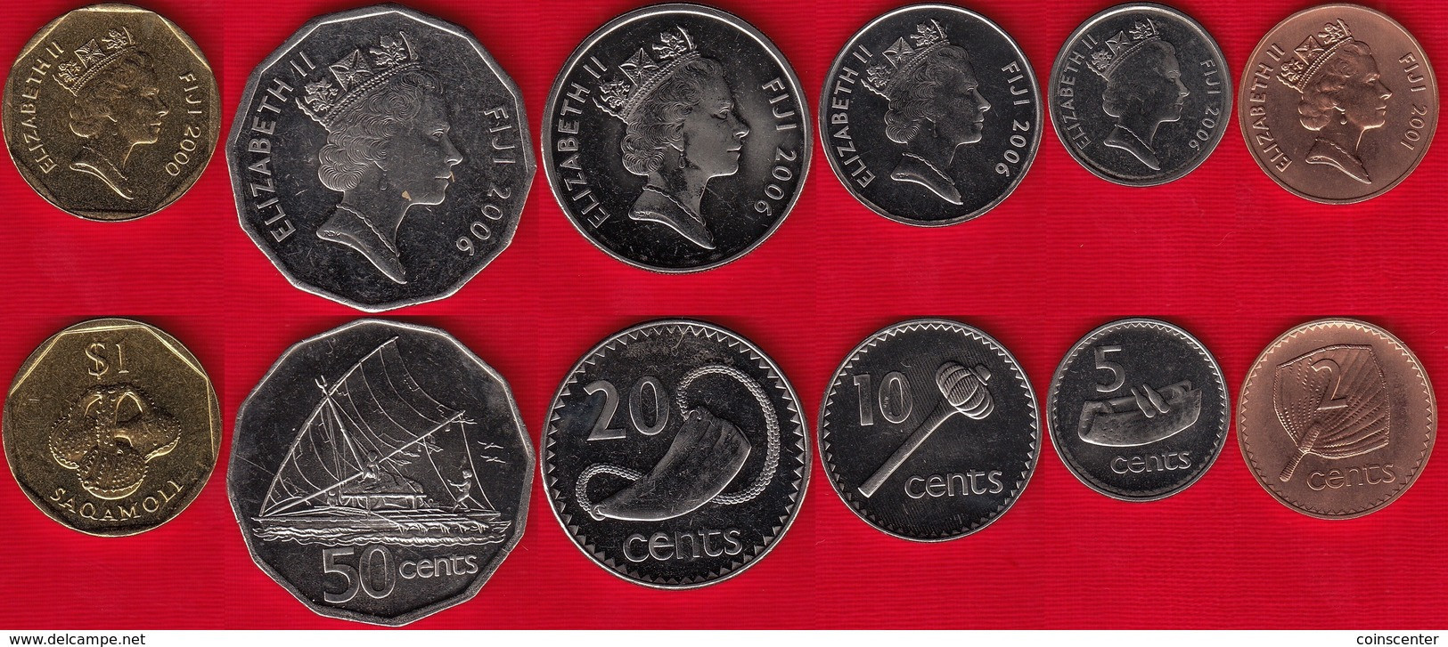 Fiji Set Of 6 Coins: 2 Cents - 1 Dollar 2000-2006 UNC - Fidji