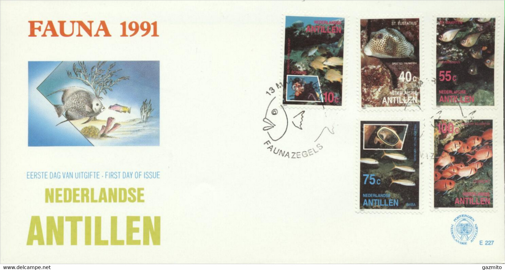 Netherlands Antilles 1991, Fishes, Diving, 5val In FDC - Immersione