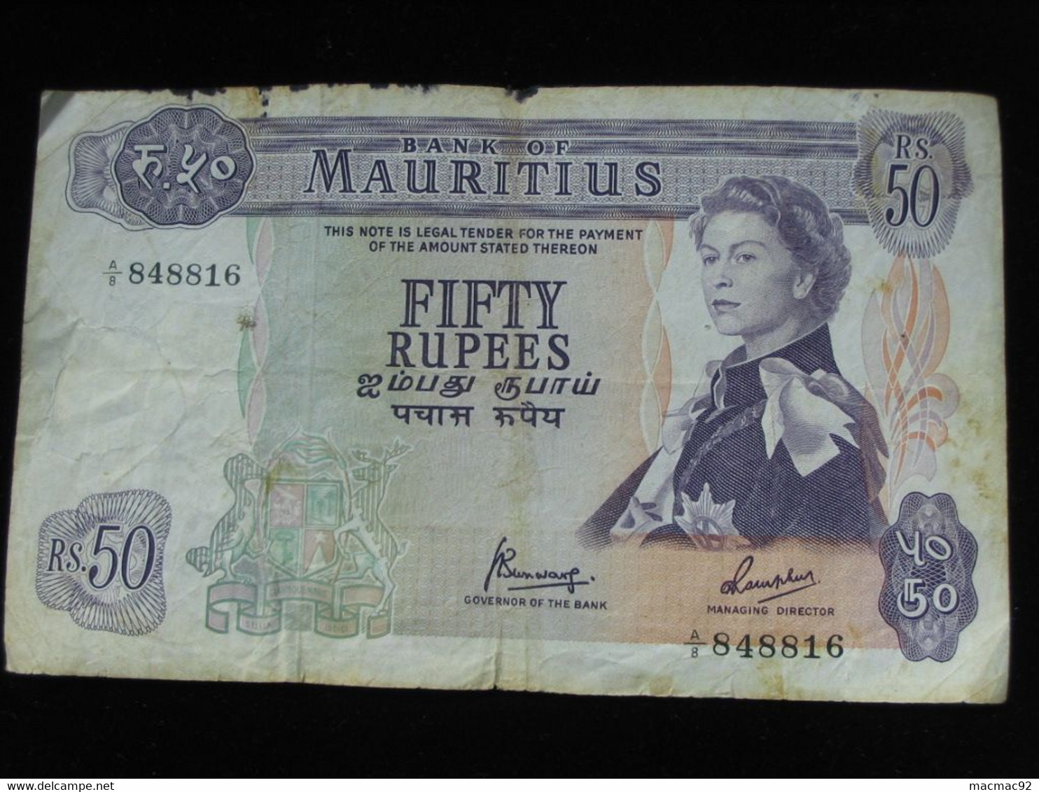 50 FIFTY Rupees 1967 - ILE MAURICE - Bank Of Mauritius  **** EN ACHAT IMMEDIAT ***** - Maurice