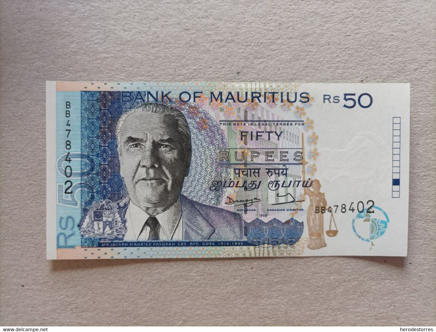 Billete De Mauricios De 50 Rupias, Año 1998, UNC - Mauritius