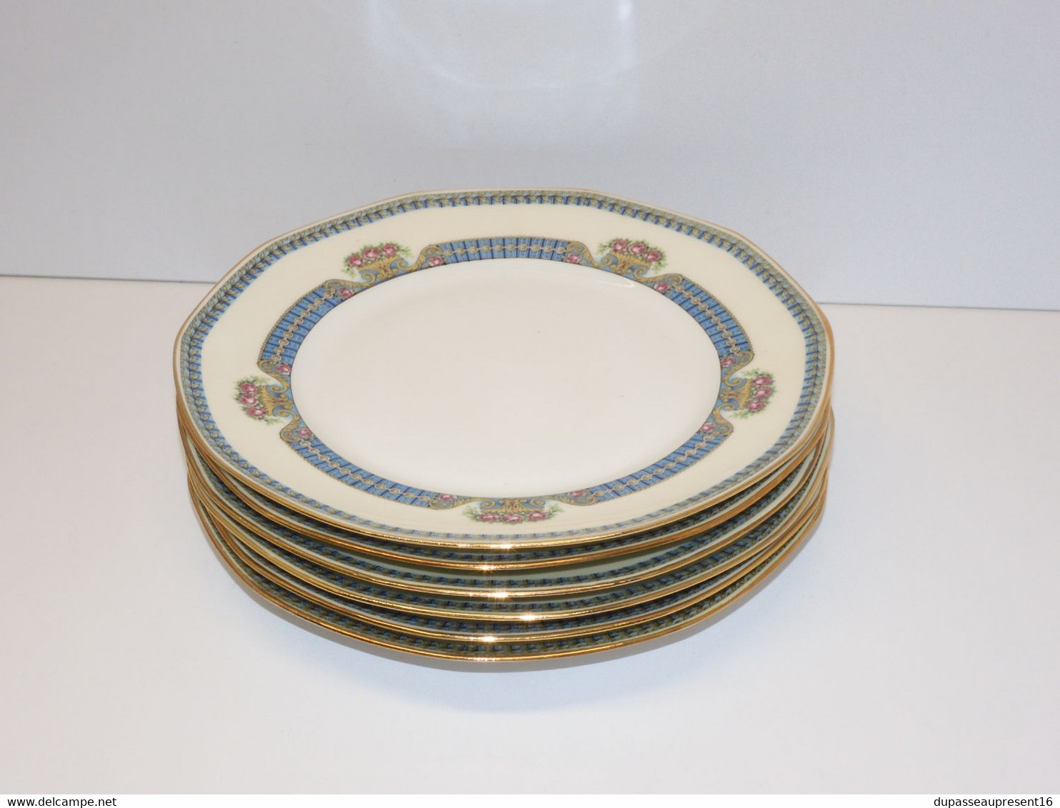 *6 ASSIETTES PLATES PORCELAINE LIMOGES JB France (JEAN BOYER) dorures  E