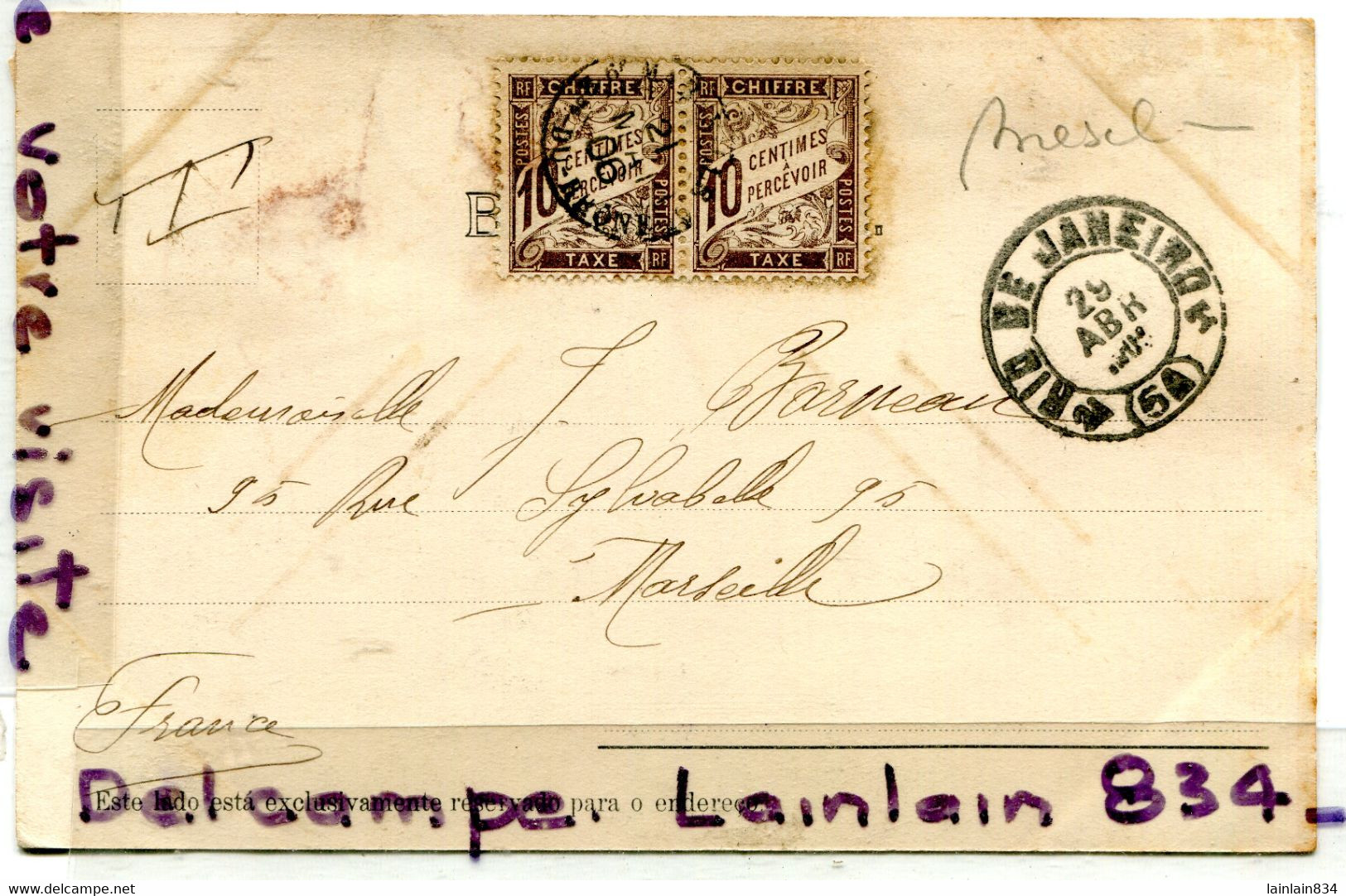 - Brazil - Bresil - RIO DE JANERO - Ilha Fiscal, Précurseur, écrite, 1906, Timbre + 2 Timbres Taxe, TBE, Scans. - Rio De Janeiro