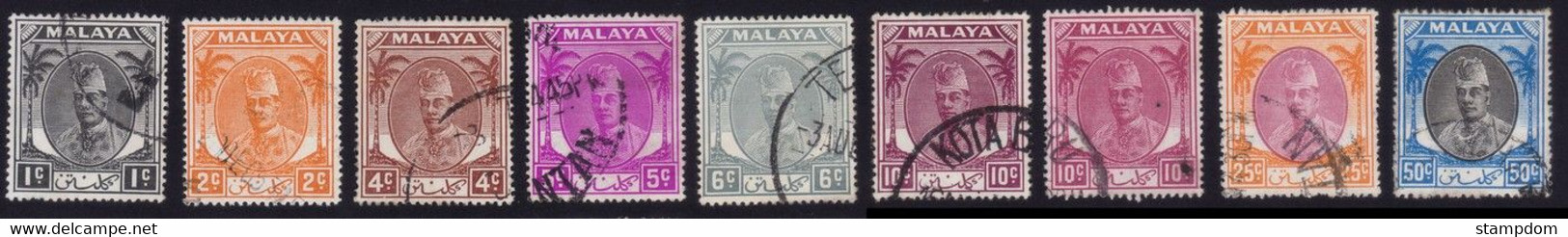 KELANTAN 1951 Palm Definitive Incomplete Low(cent) Values 1c-50c Sc#50-61 - USED @N222 - Kelantan