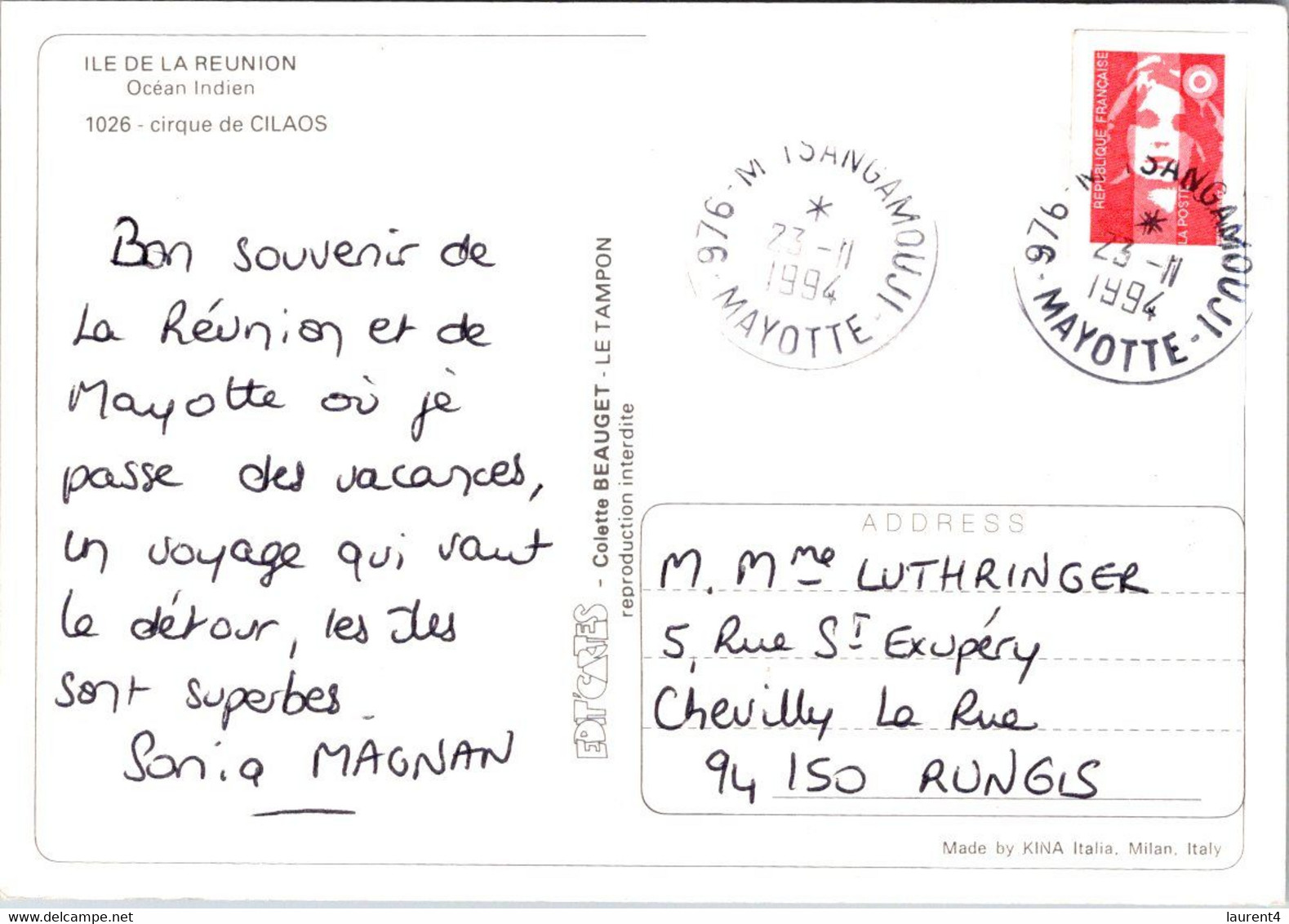 (2 L 50) France  Ile De La Réunion (posted To France 1994) - Riunione