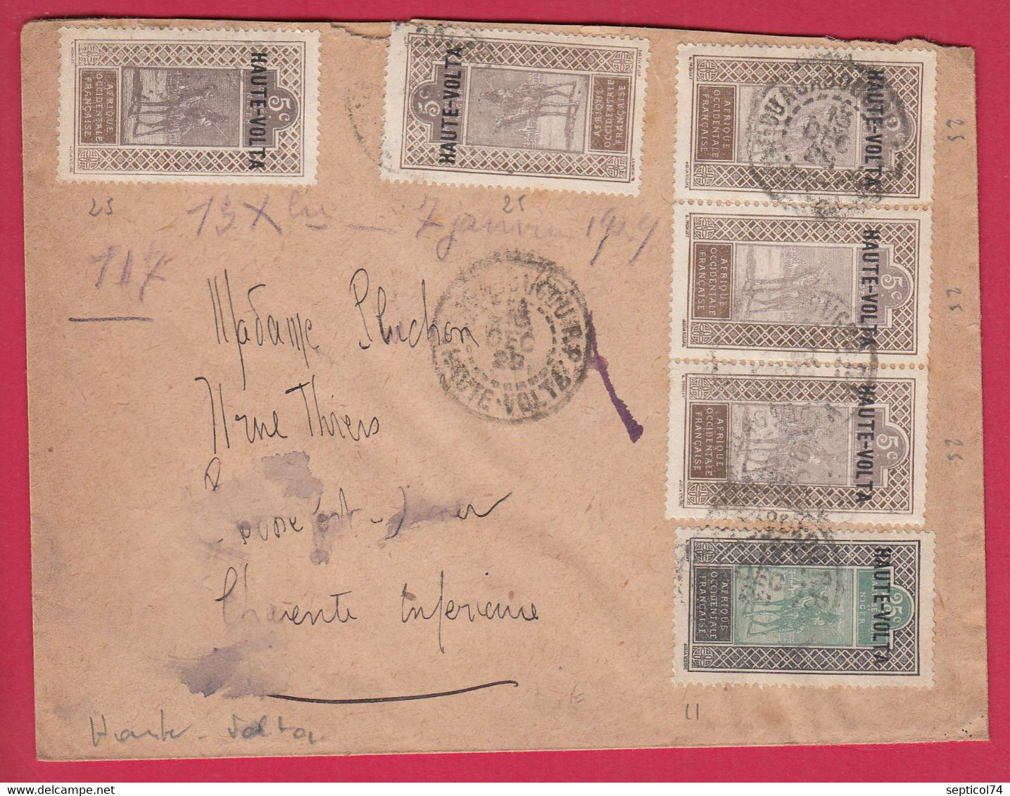 HAUTE VOLTA OUAGADOUGOU 1928 POUR CHRENTE INFERIEURE BURKINA FASO LETTRE COVER - Brieven En Documenten