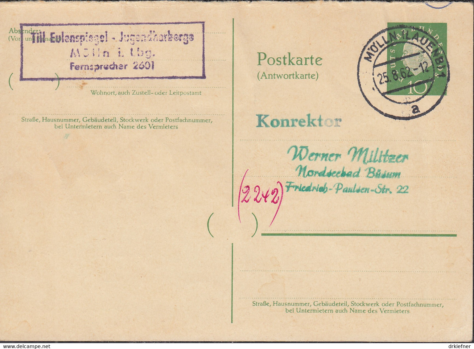 BRD  P 51 A, Gestempelt: Mölln (Lauenb) 25.8.1962 - Postkarten - Gebraucht