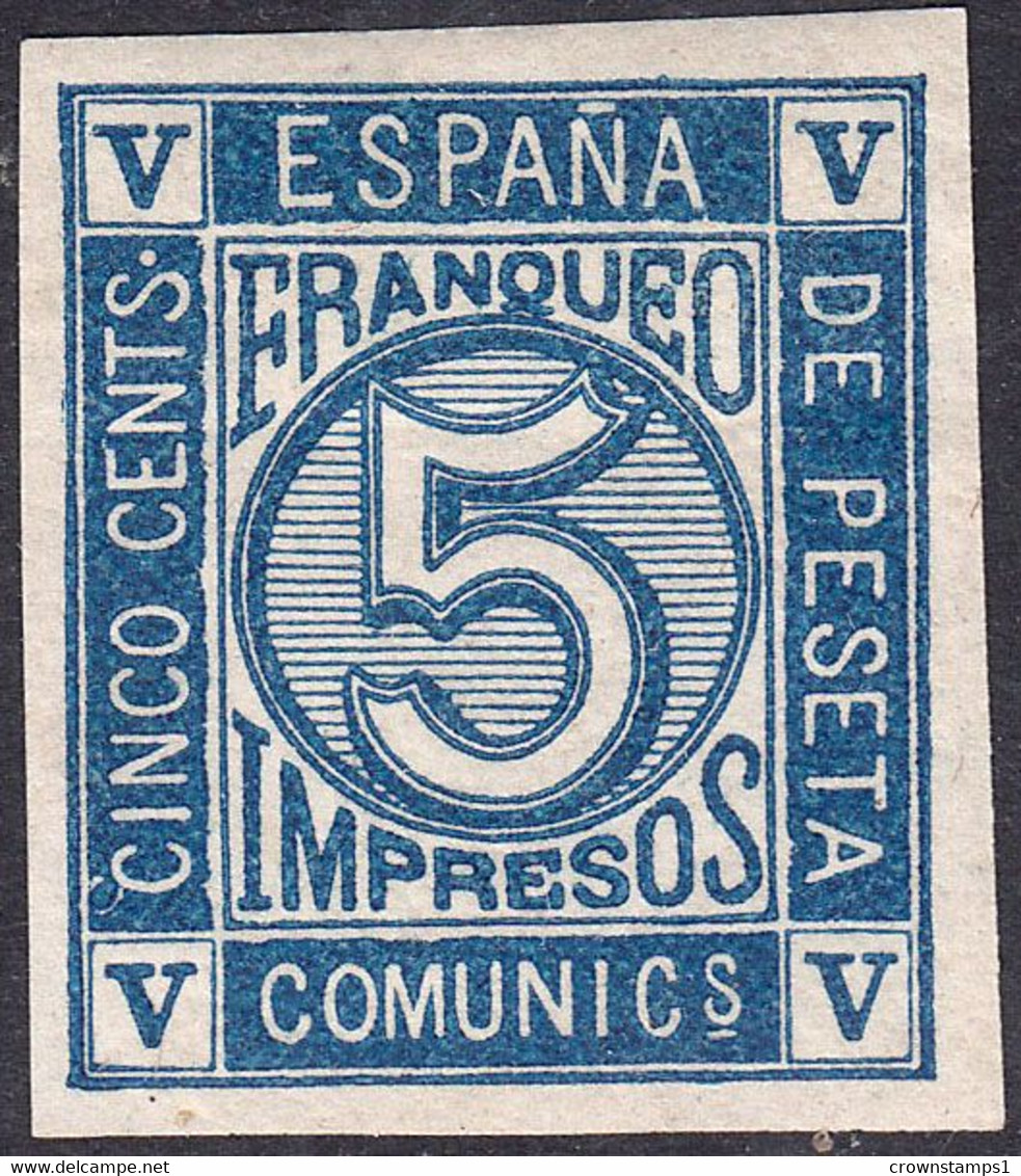 1872 SPAIN NUMERAL IMPERF COLOR PROOF BLUE (ED.117s)  MH - Altri & Non Classificati