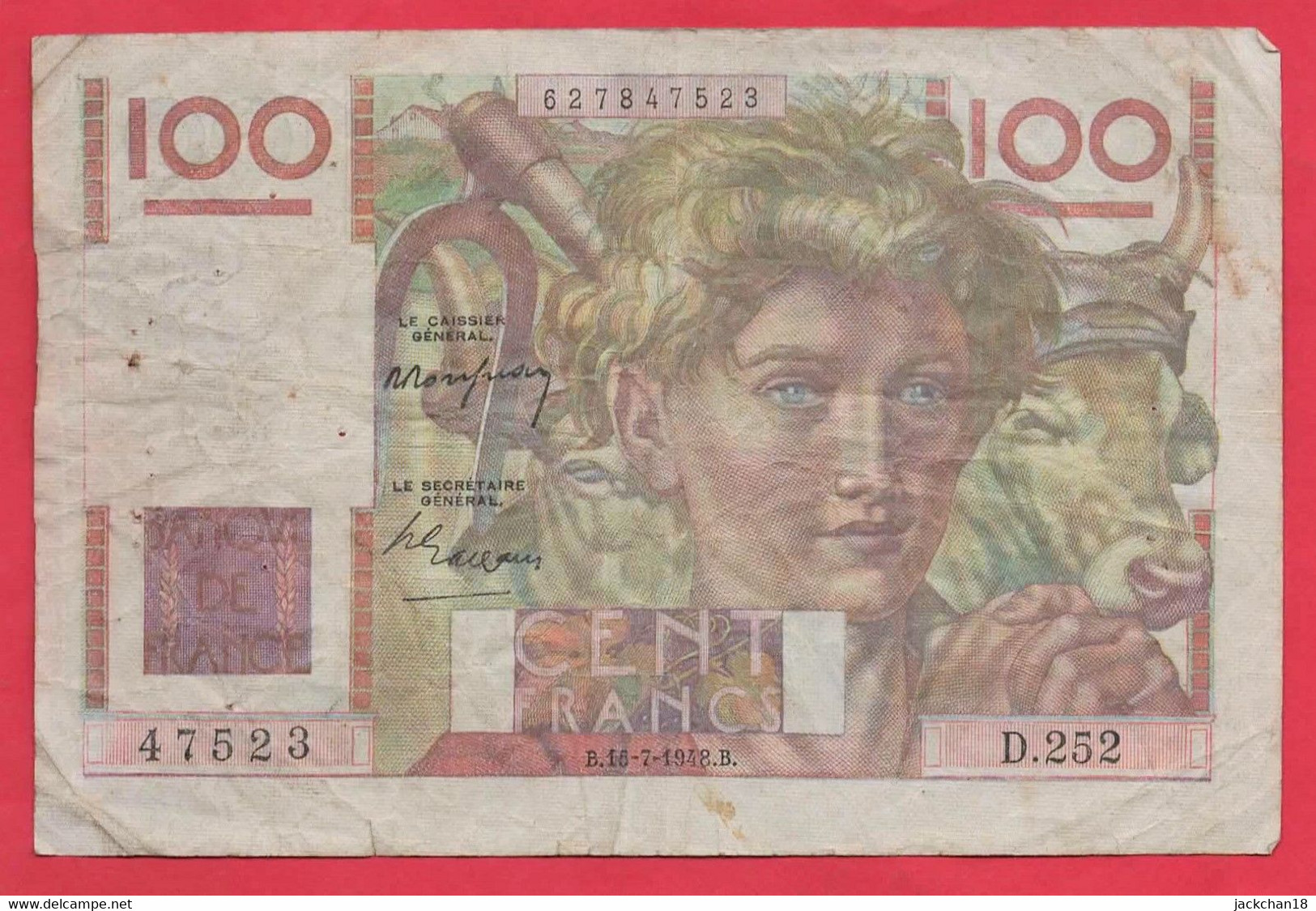 -- BILLET DE 100 FRANCS /  JEUNE PAYSAN De 1948 -- - 100 F 1945-1954 ''Jeune Paysan''