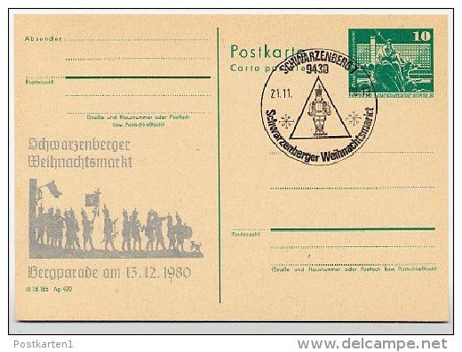 DDR P79-35-80 C129 Postkarte PRIVATER ZUDRUCK Weihnachtsmarkt Schwarzenberg Sost. 1980 - Privé Postkaarten - Gebruikt