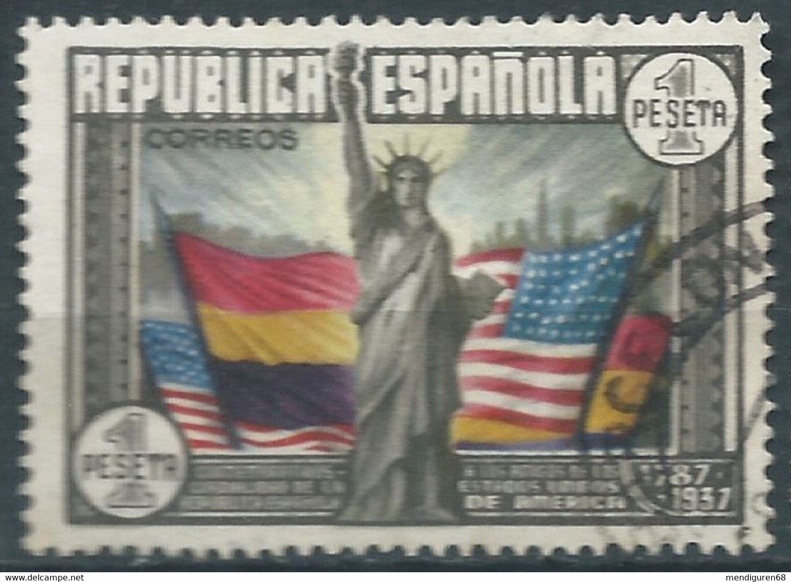 ESPAGNE SPANIEN SPAGNA SPAIN ESPAÑA 1938 CONSTITUTION USA 1 PESETA USED ED 763 YT 622 MI 712 SG 845 SC 585 - Gebraucht