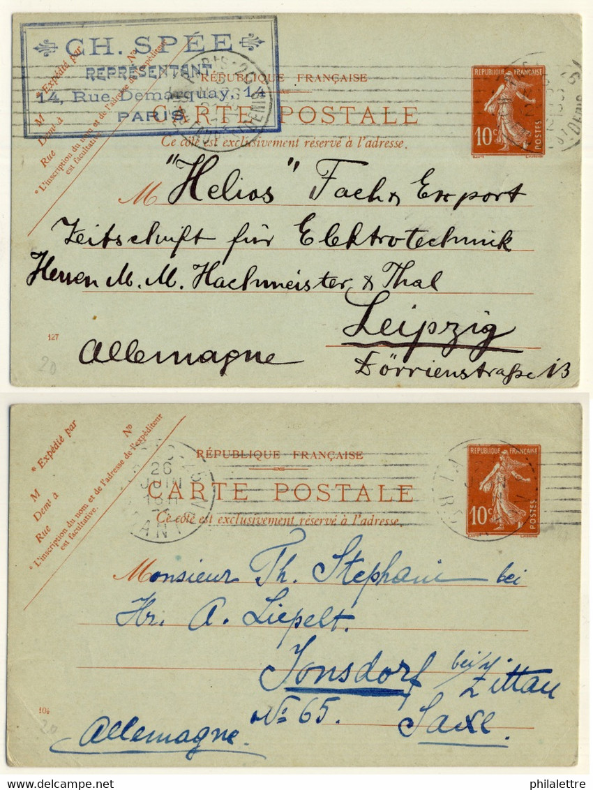 FRANCE - 1911/12 2xCP 10c Semeuse (datées 104 & 127) Adressées En Allemagne - Standard- Und TSC-AK (vor 1995)