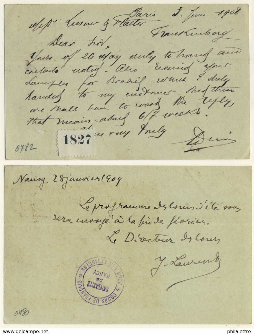 FRANCE - 1908 2xCP 10c Semeuse (datées 801 & 802) Adressées En Allemagne - Standaardpostkaarten En TSC (Voor 1995)