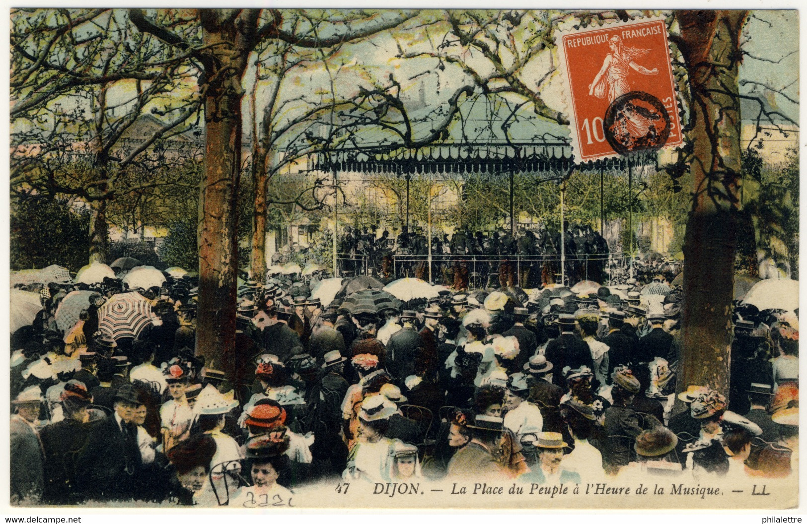 FRANCE - 1914 - Cachet De Fortune "muet" Sur CP De DIJON Adressée Localement Affranchie 10c Semeuse - Guerre De 1914-18