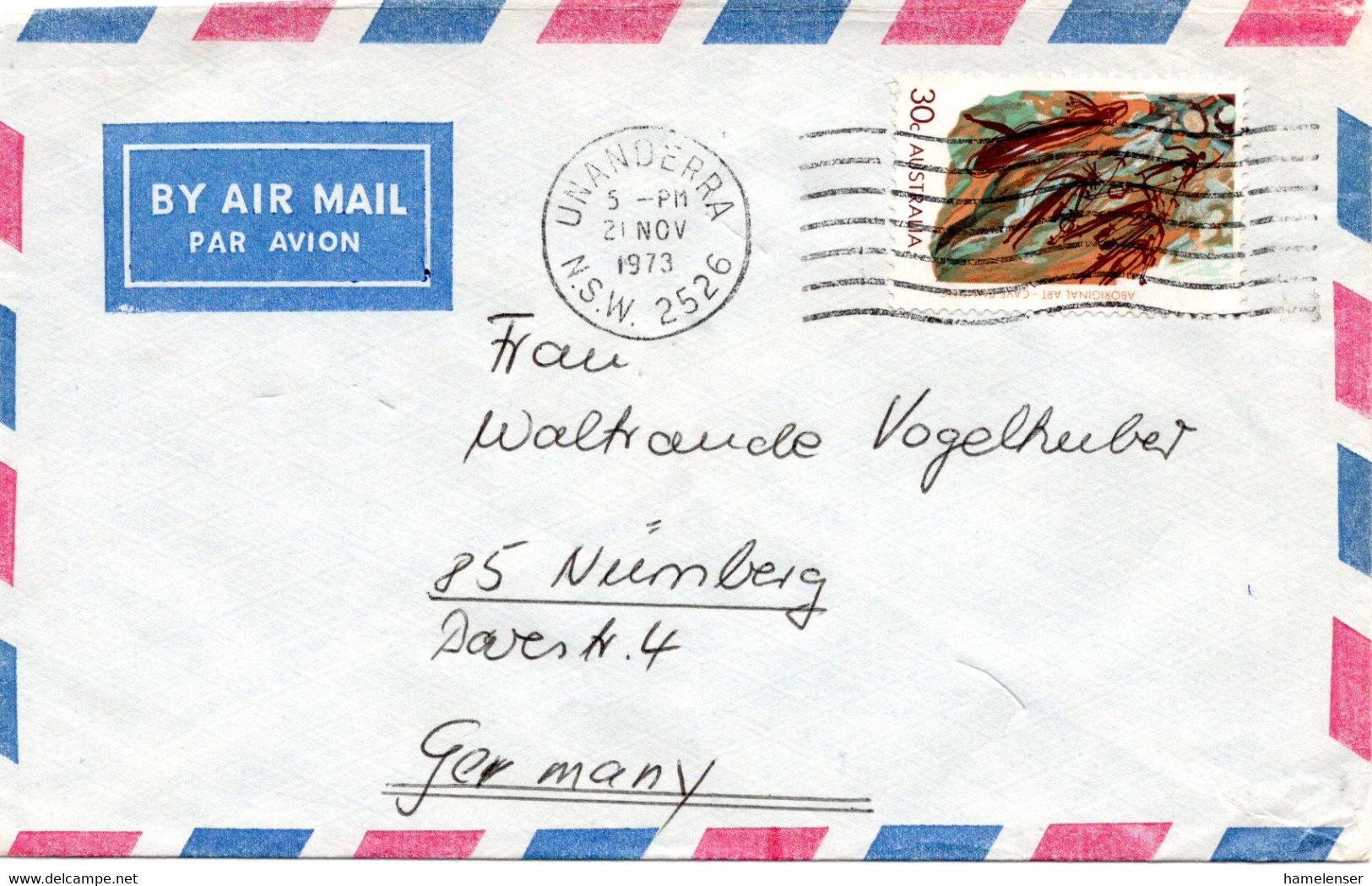 61499 - Australien - 1973 - 30c Eingeborenen-Kunst EF A LpBf UNANDERRA -> Westdeutschland - Lettres & Documents