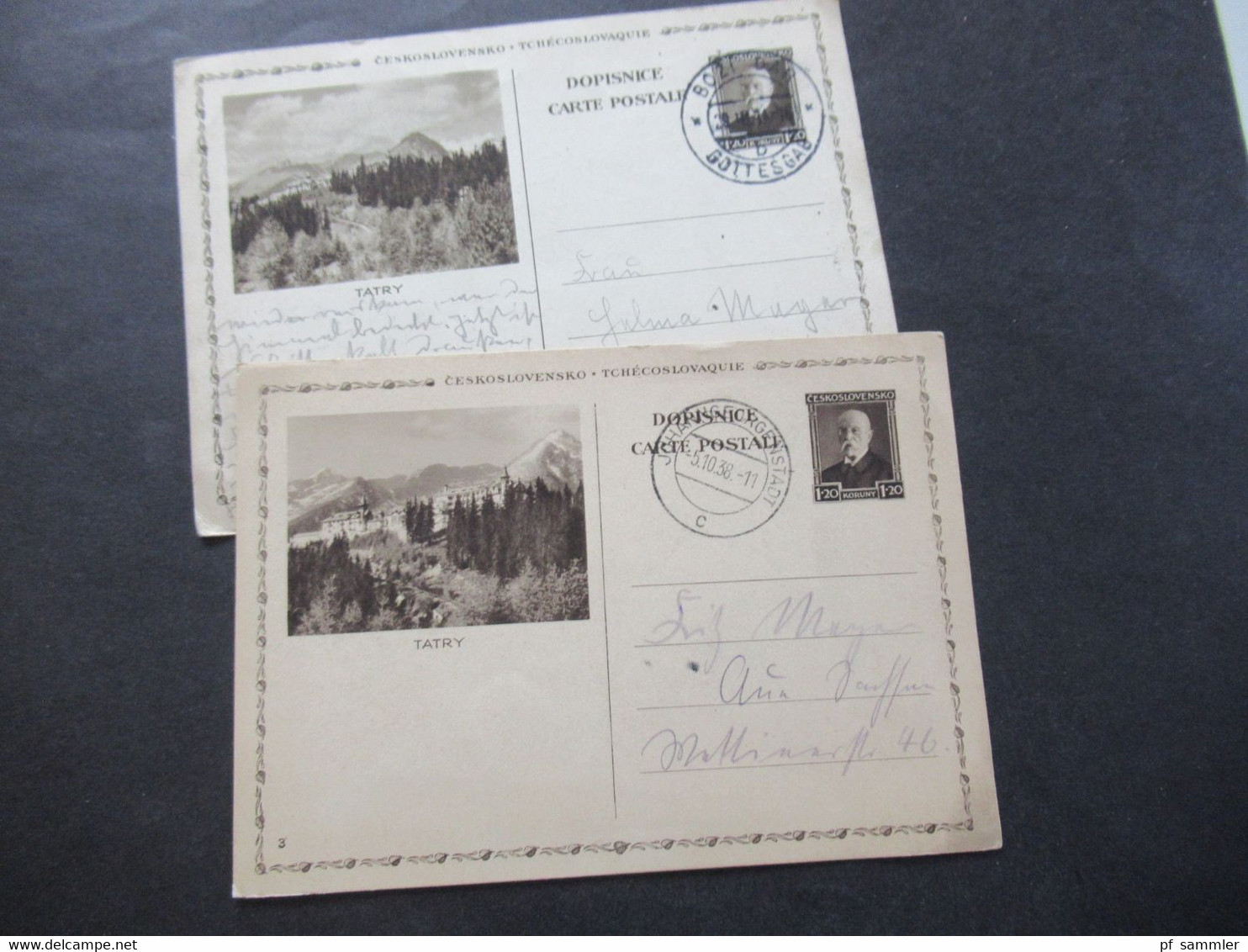 CSSR 1934 / 38 Bildganzsachen 2 Verschiedene Bilder Tatry Stempel Bozi Dar / Gottesgrab Und Johanngeorgenstadt - Briefe U. Dokumente