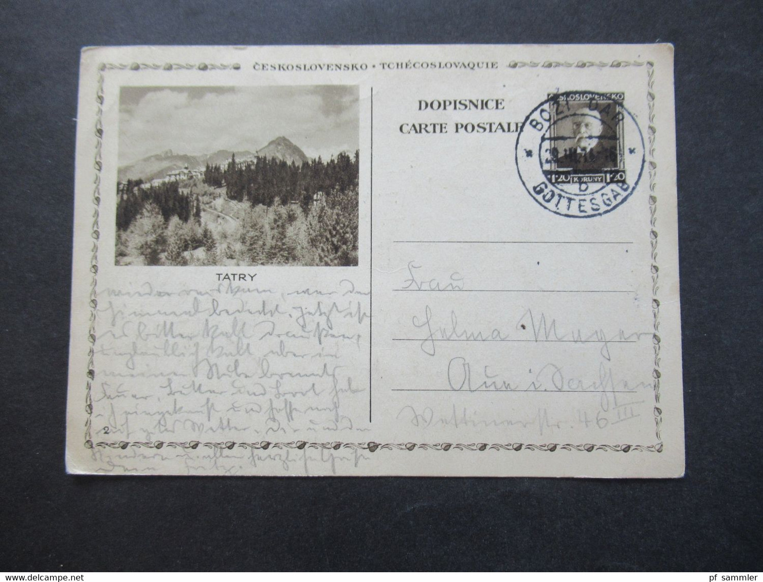 CSSR 1934 / 38 Bildganzsachen 2 Verschiedene Bilder Tatry Stempel Bozi Dar / Gottesgrab Und Johanngeorgenstadt - Brieven En Documenten
