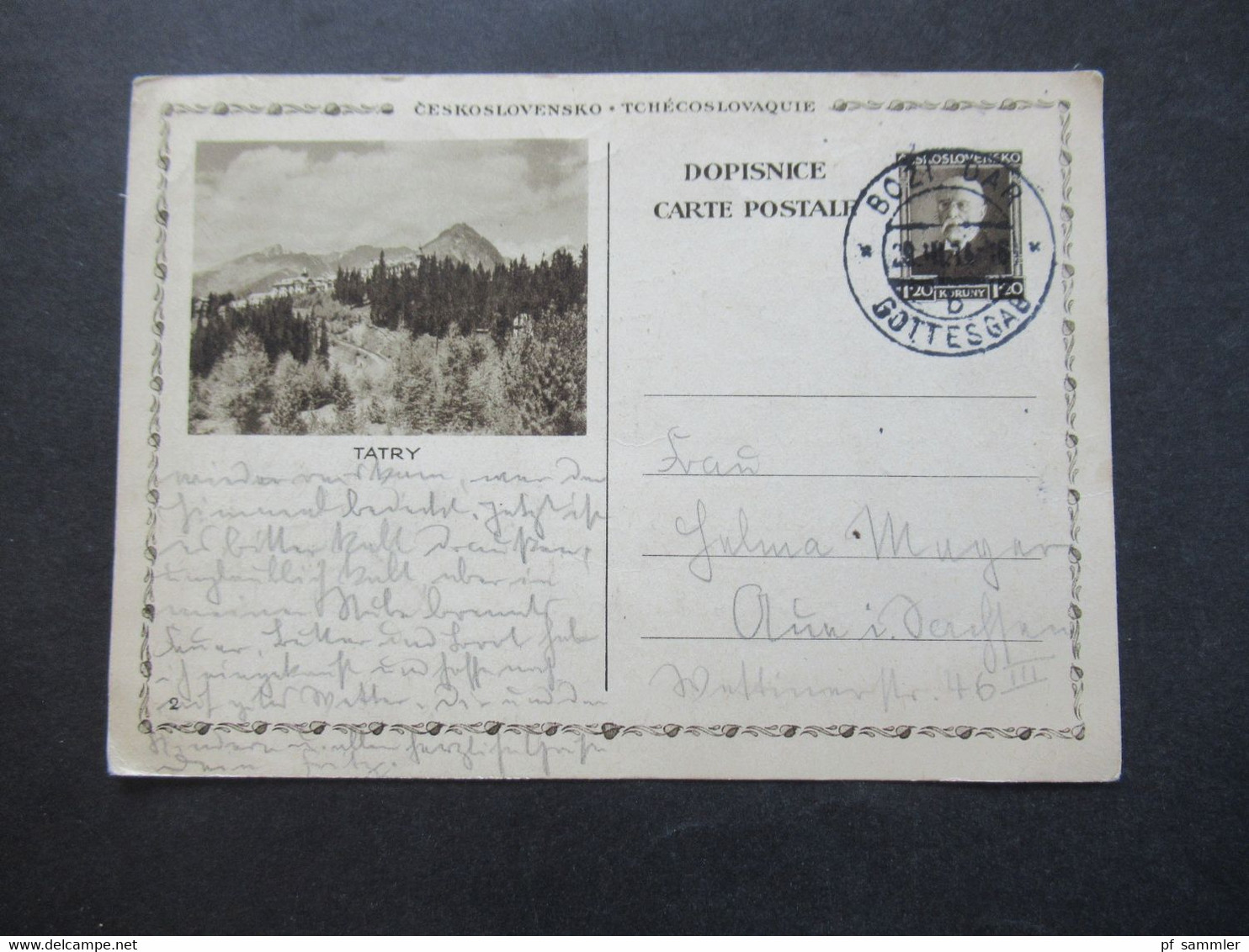 CSSR 1934 / 38 Bildganzsachen 2 Verschiedene Bilder Tatry Stempel Bozi Dar / Gottesgrab Und Johanngeorgenstadt - Lettres & Documents