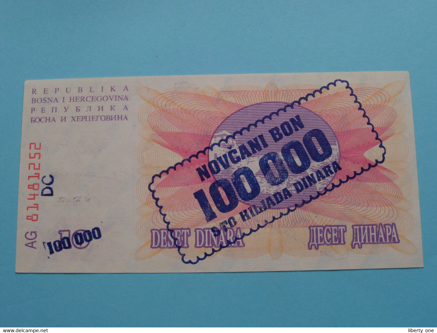 100 000 Sto Hiliada Dinara ( AG81481252 / DC ) Bosne I Hercegovine - 10-XI-1993 ( Voir / See > Scans ) UNC ! - Bosnie-Herzegovine