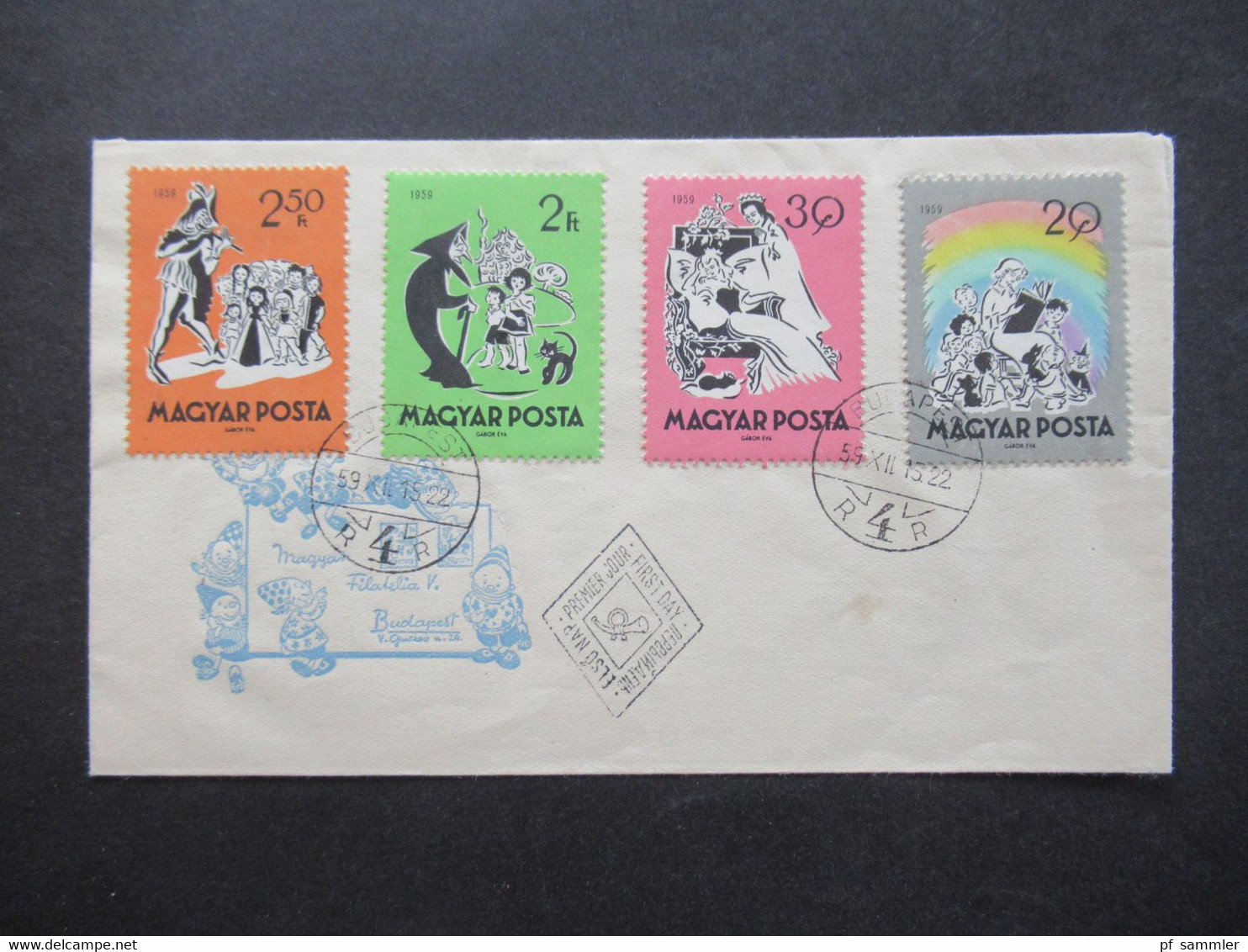 Ungarn 1959 FDC Motivmarken Märchen (I) Mit 4 Marken Blanko Umschlag - Brieven En Documenten