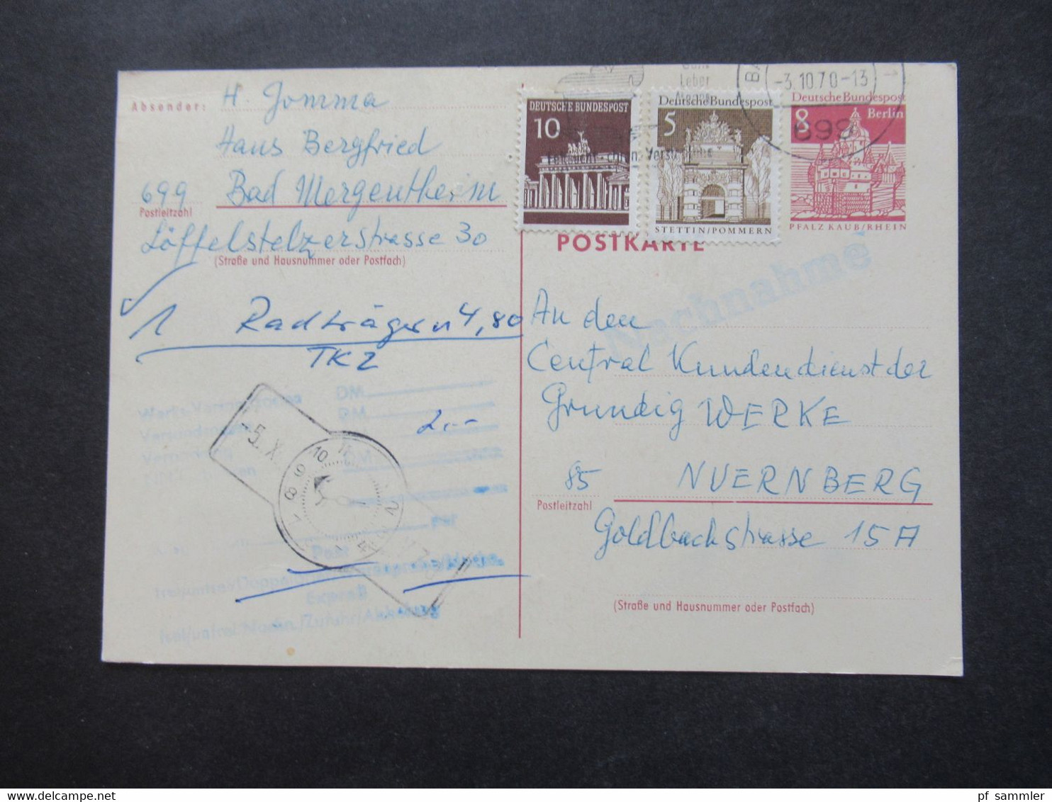 Berlin 1970 Ganzsache Mit ZuF BRD Als Nachnahme Karte Rückseitig Roter Stempel L1 Abgabenachricht Erhalten - Storia Postale