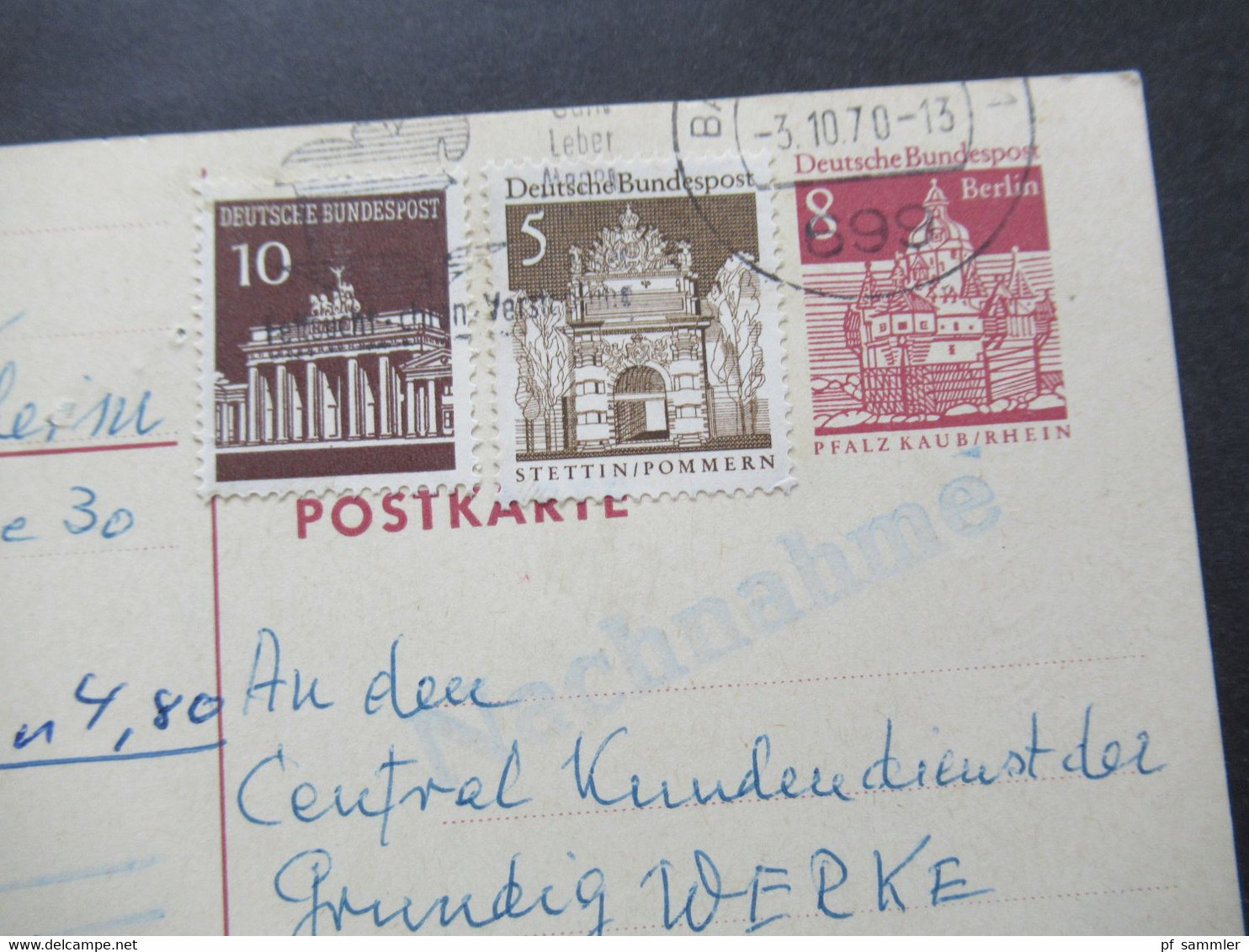 Berlin 1970 Ganzsache Mit ZuF BRD Als Nachnahme Karte Rückseitig Roter Stempel L1 Abgabenachricht Erhalten - Storia Postale