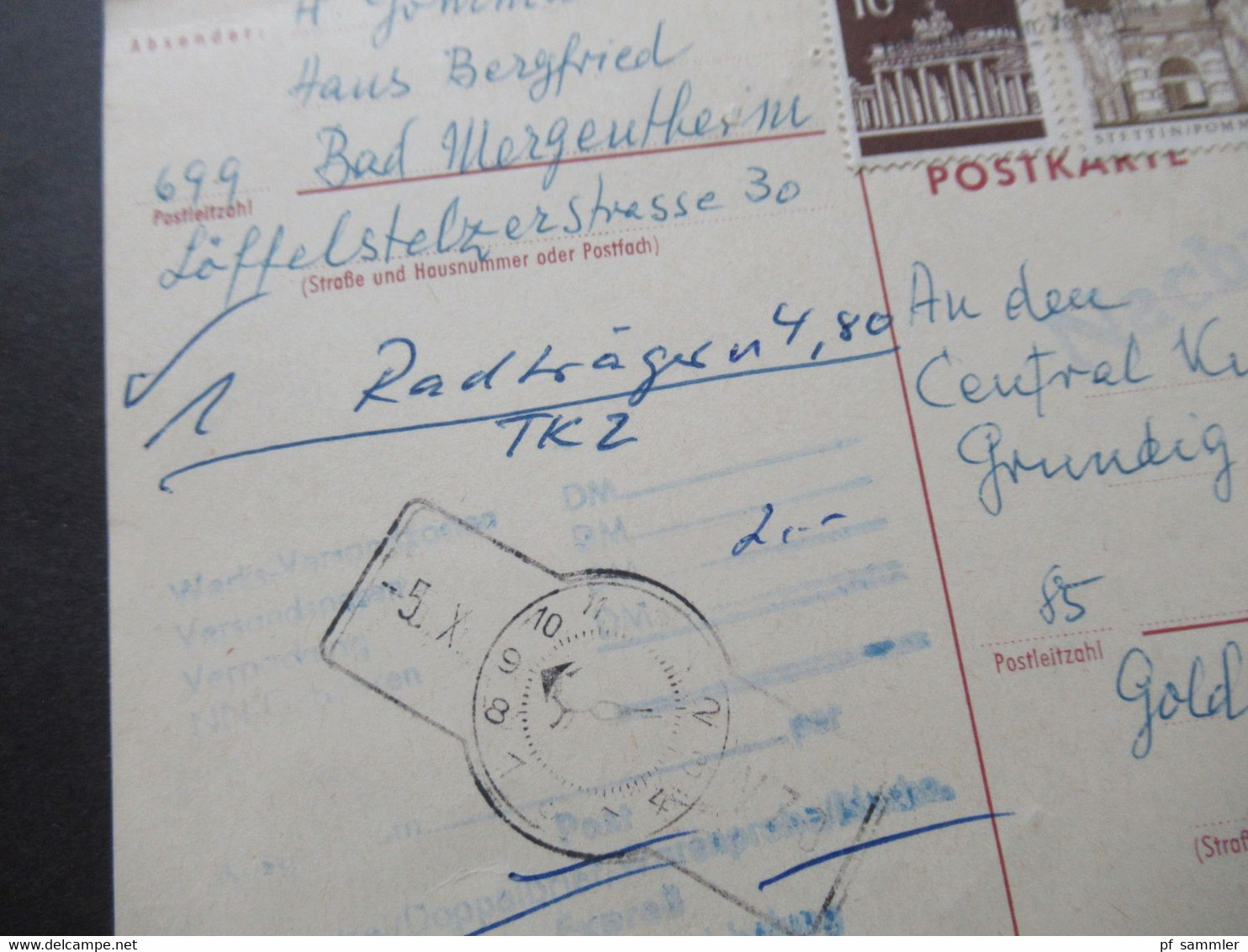 Berlin 1970 Ganzsache Mit ZuF BRD Als Nachnahme Karte Rückseitig Roter Stempel L1 Abgabenachricht Erhalten - Lettres & Documents