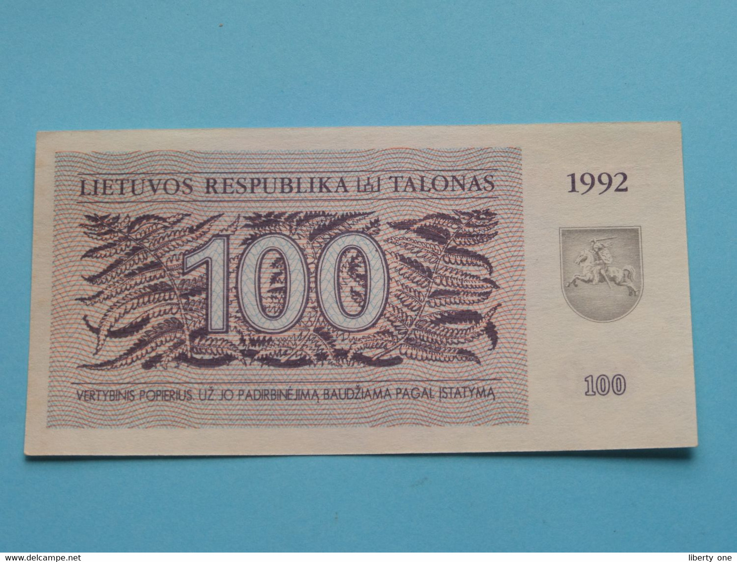 100 Talonas ( LEO56998 ) Lietuvos - 1992 ( Voir / See > Scans ) UNC ! - Litauen