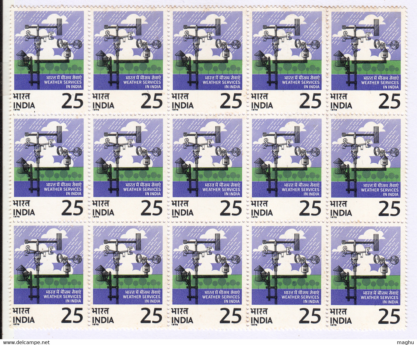 Block Of 15, India MNH 1975, Indian Meteorological Department, Weather Service, Nature, Science, Meteorology - Blocs-feuillets