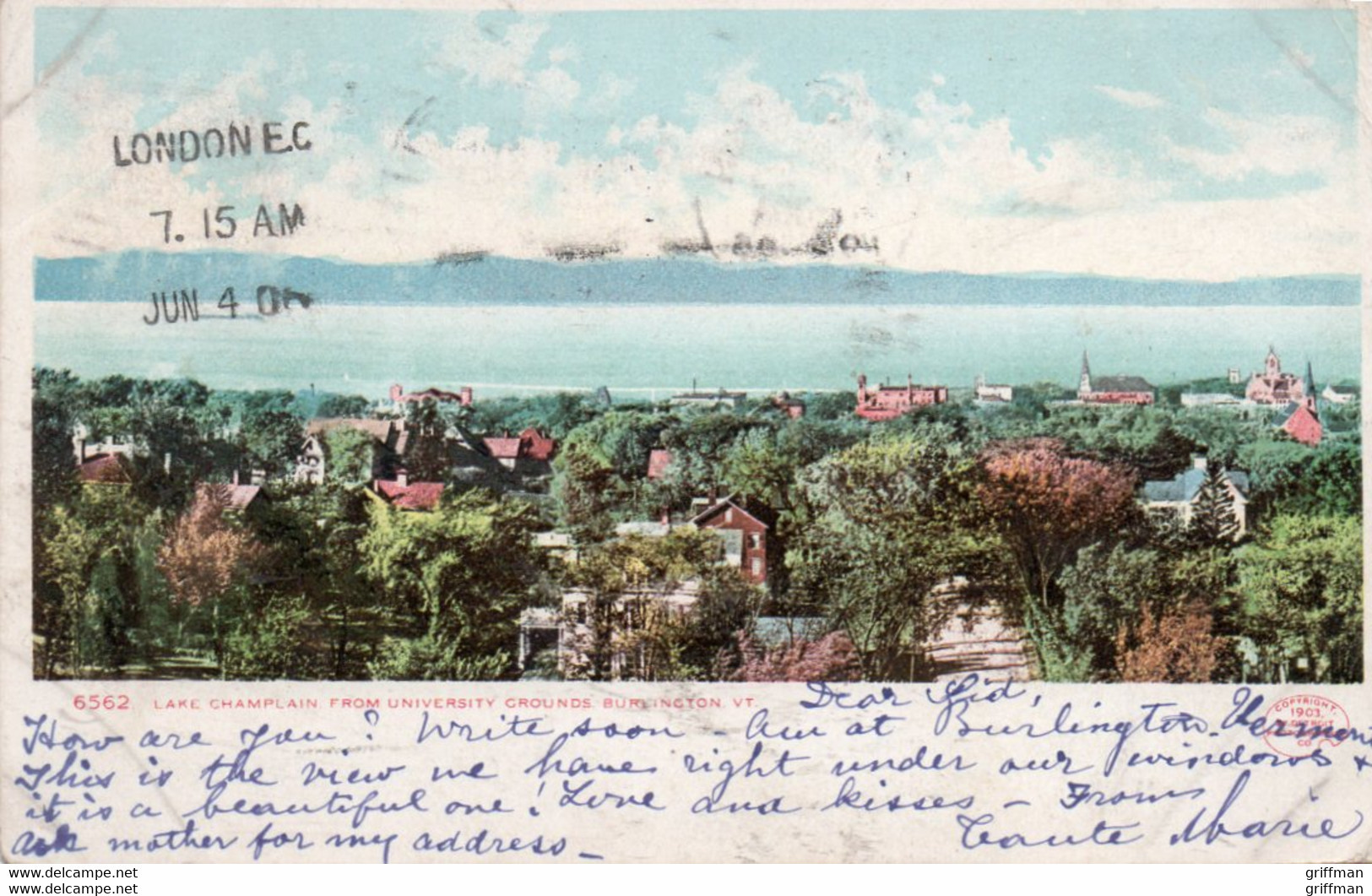 LAKE CHAMPLAIN FROM UNIVERSITY GROUNDS  BURLINGTON PRECURSEUR 1906 - Burlington