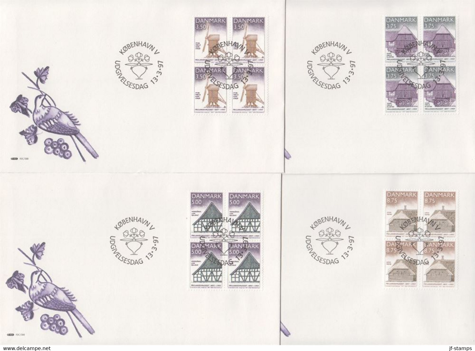 1997. DANMARK. FRILANDSMUSEET Complete Set In 4-blocks On FDC 13.3.97.  (Michel 1146-1149) - JF433946 - Lettres & Documents