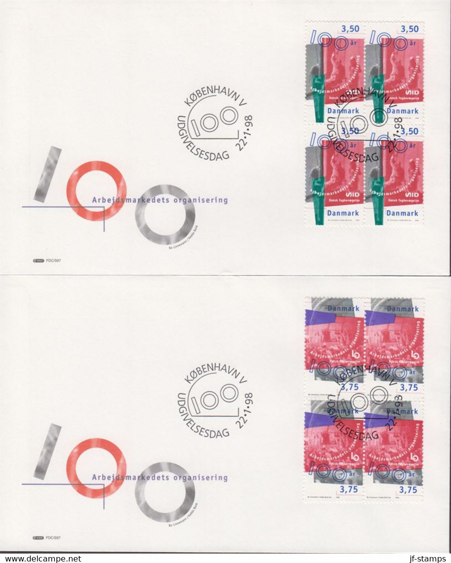 1998. DANMARK. Arbejdsmarkedets Organisering Complete Set In 4-blocks On FDC 22.1.98.  (Michel 1170-1173) - JF433953 - Covers & Documents