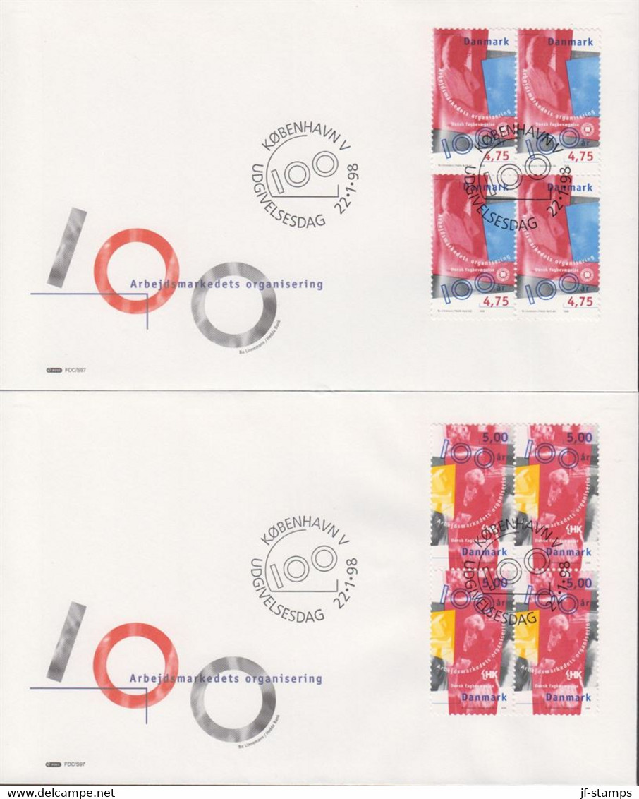 1998. DANMARK. Arbejdsmarkedets Organisering Complete Set In 4-blocks On FDC 22.1.98.  (Michel 1170-1173) - JF433953 - Cartas & Documentos