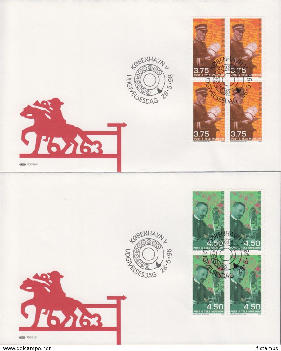 1998. DANMARK. POST & TELE MUSEUM Complete Set In 4-blocks On FDC 28.5.98.  (Michel 1182-1185) - JF433961 - Covers & Documents