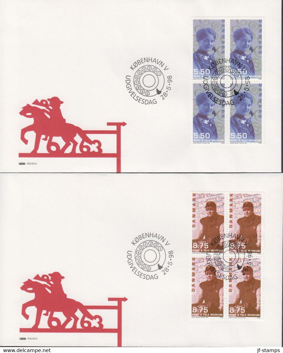 1998. DANMARK. POST & TELE MUSEUM Complete Set In 4-blocks On FDC 28.5.98.  (Michel 1182-1185) - JF433961 - Lettres & Documents