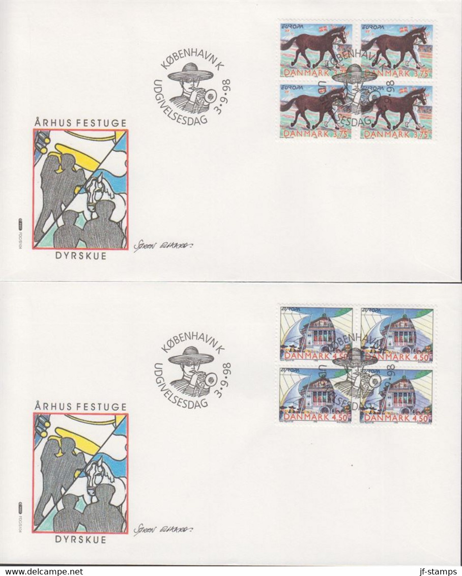 1998. DANMARK. NORDEN Complete Set In 4-blocks On FDC 3.9.98.  (Michel 1188-1189) - JF433962 - Brieven En Documenten