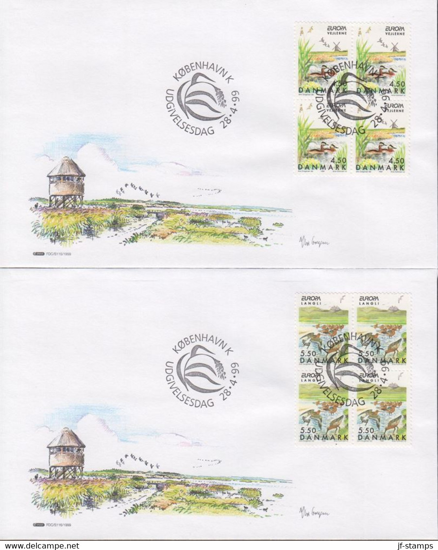 1999. DANMARK. EUROPA CEPT Complete Set In 4-blocks On FDC 28 4 99.  (Michel 1211-1212) - JF433971 - Covers & Documents