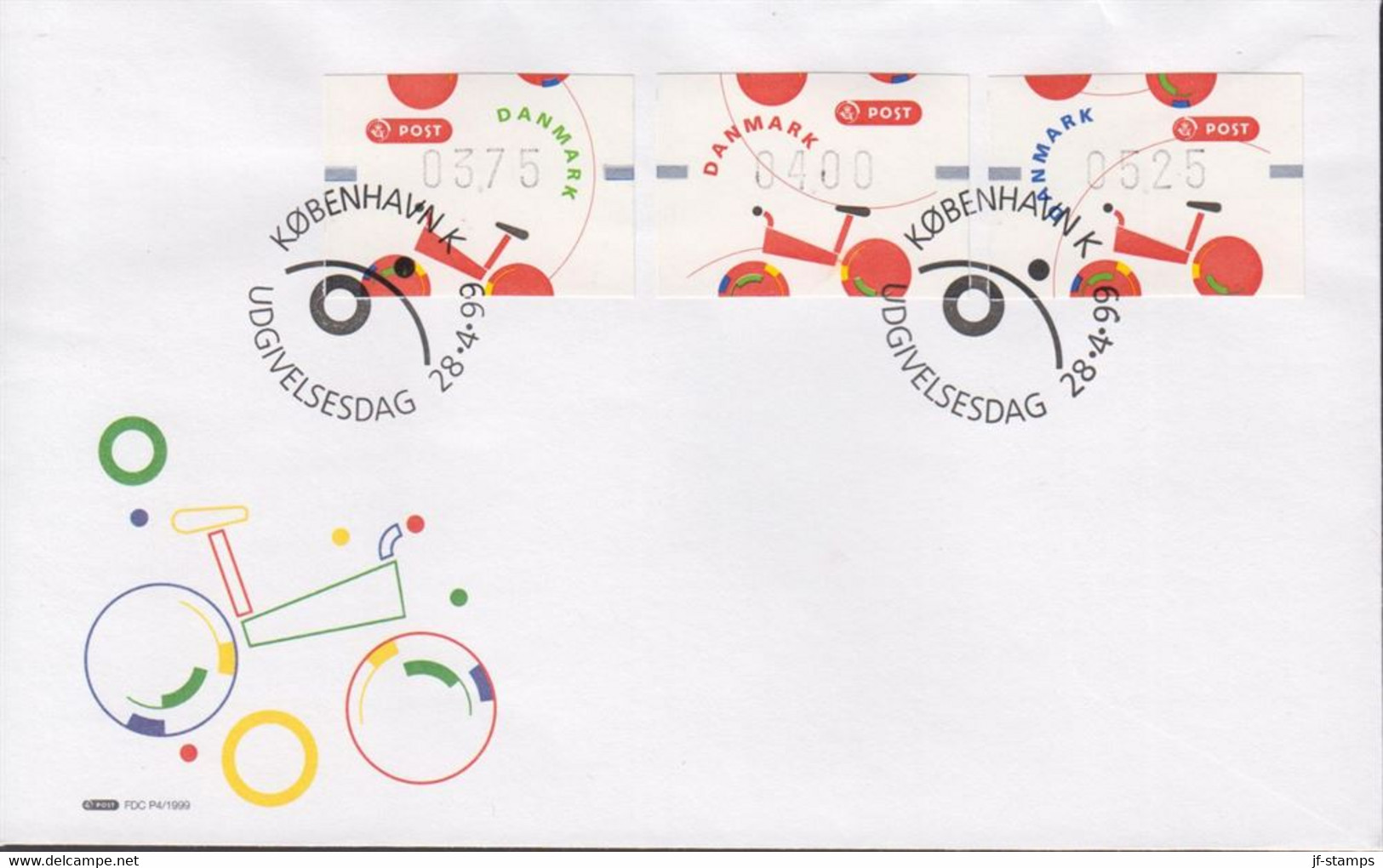 1999. DANMARK. Slot Maschine 3,75 + 4,00 + 5,25 Kr On FDC 28.4.99.  (Michel AU-8-10) - JF433972 - Cartas & Documentos