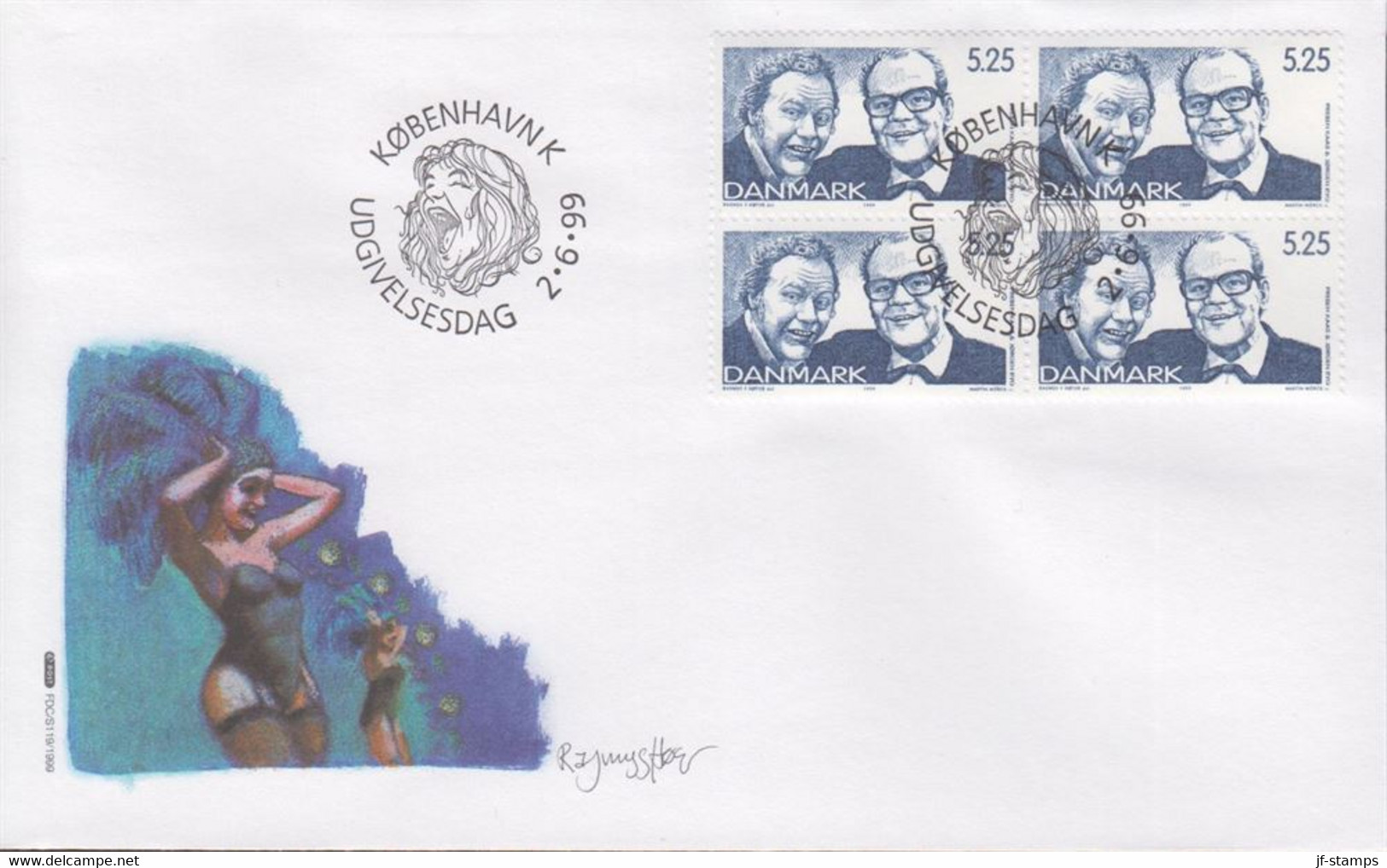 1999. DANMARK. Danish Revue Complete Set In 4-blocks On FDC 2 6 99.  (Michel 1215-1218) - JF433973 - Storia Postale