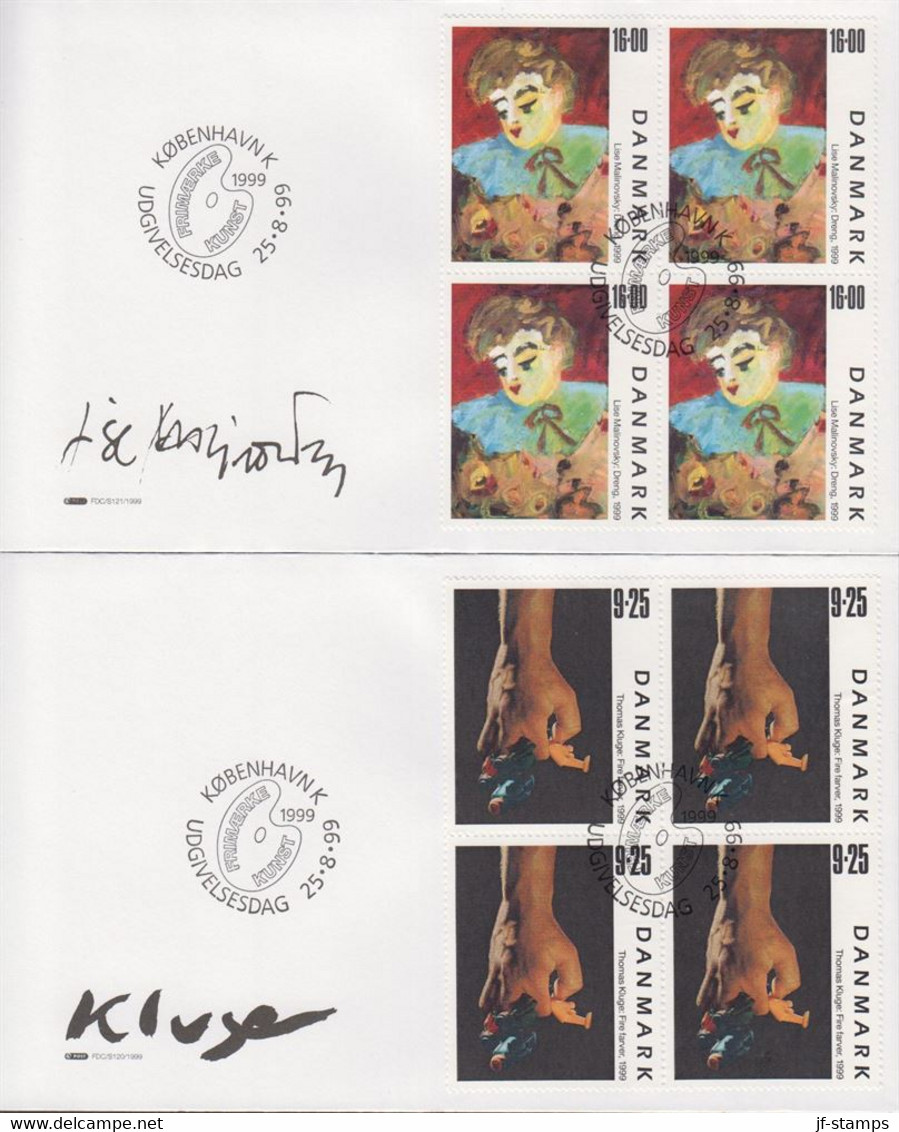 1999. DANMARK. Art Complete Set In 4-blocks On FDC 25.8.99.  (Michel 1219-1220) - JF433974 - Storia Postale