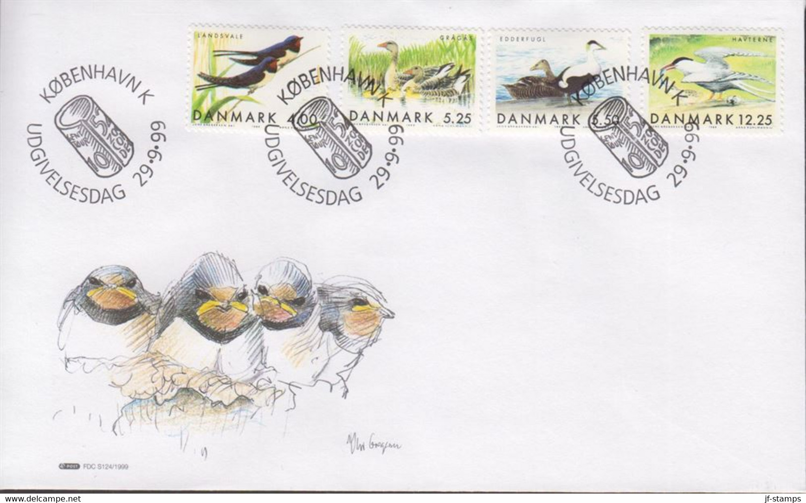 1999. DANMARK. LOCAL BIRDS Complete Set On FDC 29.9.99.  (Michel 1223-1226) - JF433977 - Storia Postale