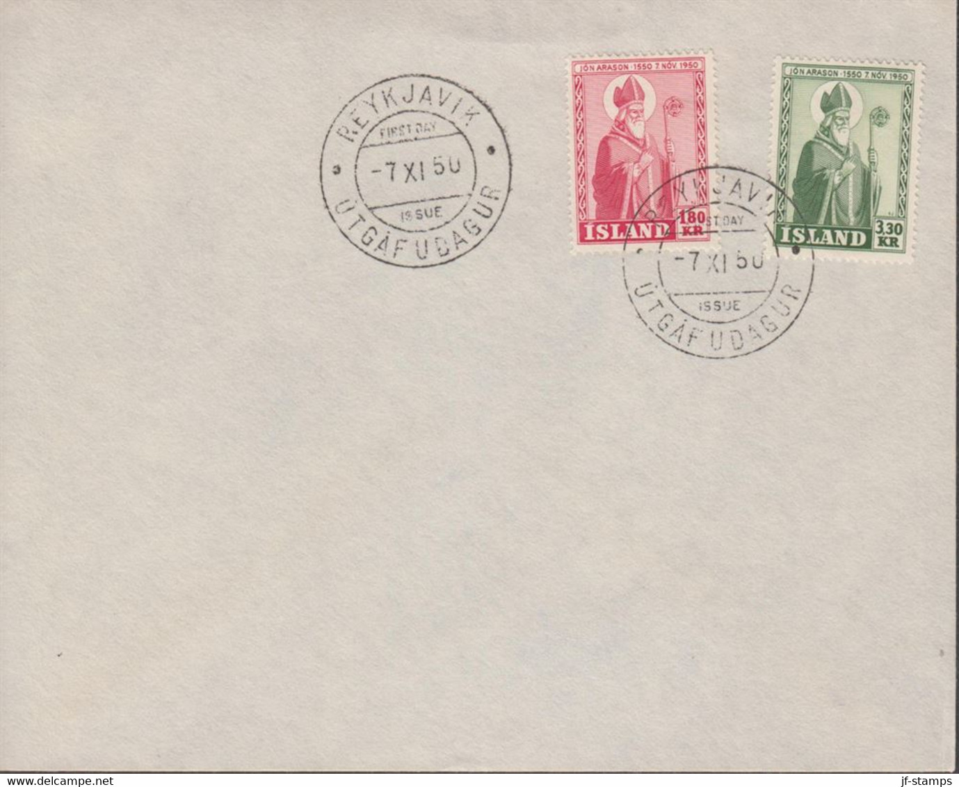 1950. ISLAND. JÓN ARASON. FDC REYKJAVIK -7. XI. 50.  (Michel 279-280) - JF433981 - Briefe U. Dokumente