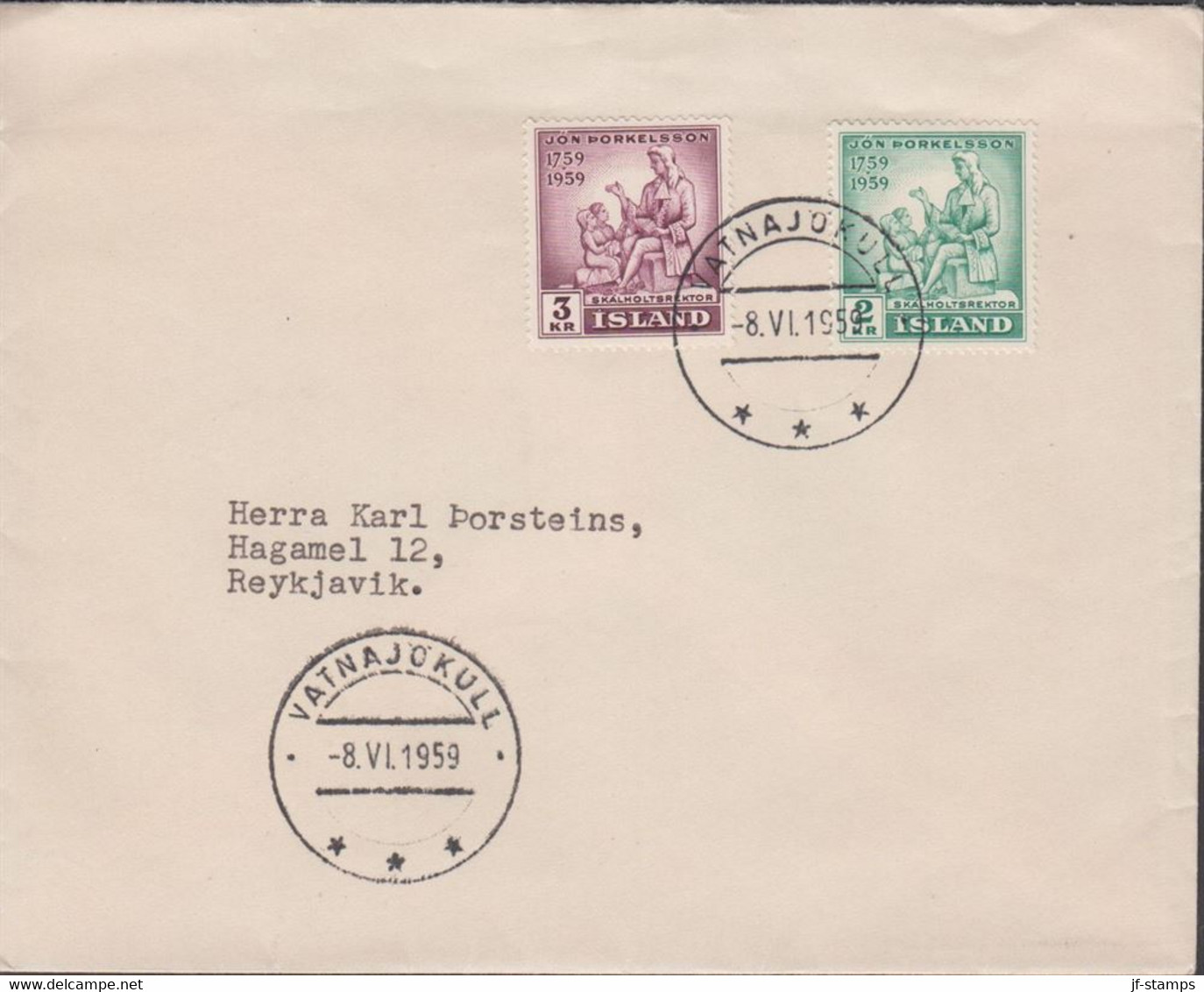 1959. ISLAND. JON TORKELSSON Complete Set On Cover Cancelled With VATNAJÖKUL 8.VI. 1959.  (Michel 331-332) - JF433982 - Briefe U. Dokumente