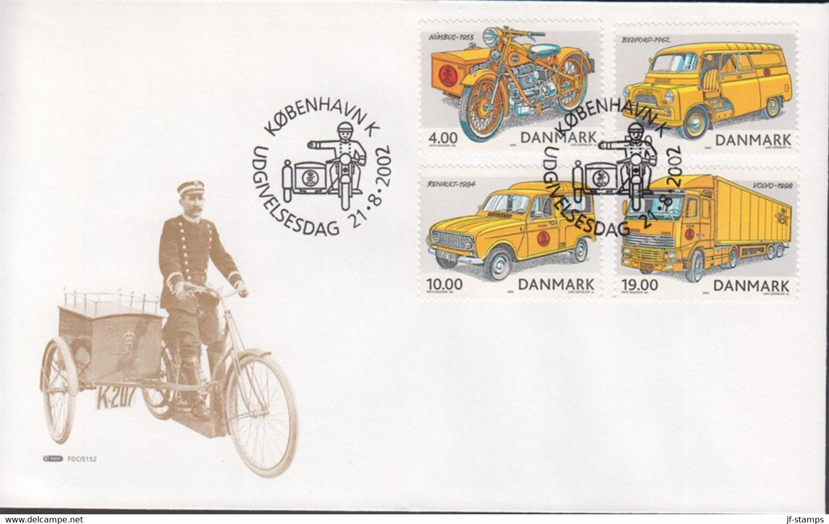 2002. DANMARK. Post Transport Means Complete Set On FDC 21.8.2002.  (Michel 1312-1315) - JF434063 - Cartas & Documentos