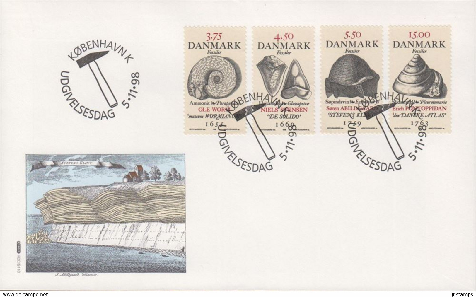 1998. DANMARK. Fosils Complete Set On FDC 5.11.98.  (Michel 1195-1197) - JF434082 - Cartas & Documentos