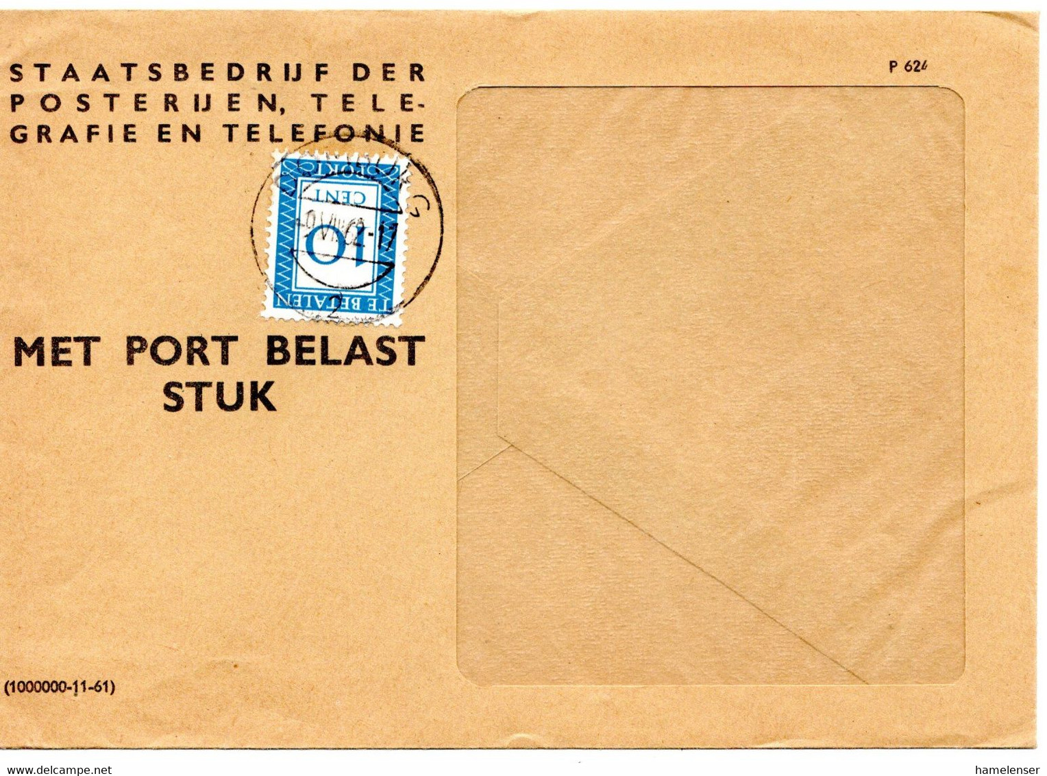 61522 - Niederlande - 1962 - 10c Porto EF A FensterBf Fuer Mit Nachporto Belastete Post DOMBURG - Strafportzegels